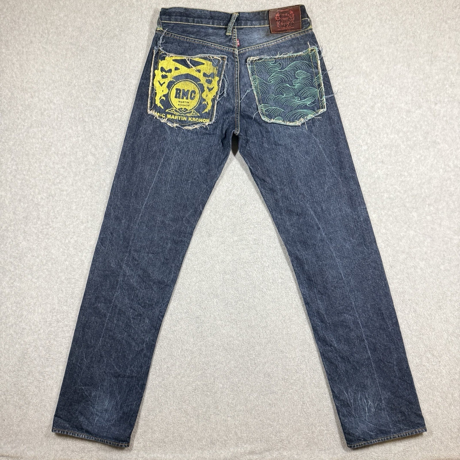 Red Monkey Company Rmc Martin Ksohoh Jeans Men 30x34 Distressed Pocket Art Japan